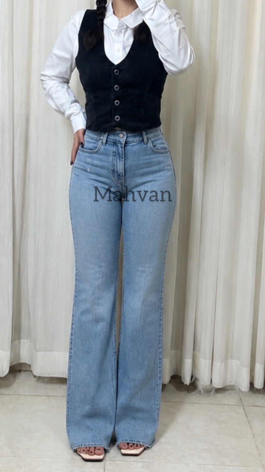 شلوار جین زنانه نیم‌بگ W26 آبی روشن | MAHVAN | Original Denim