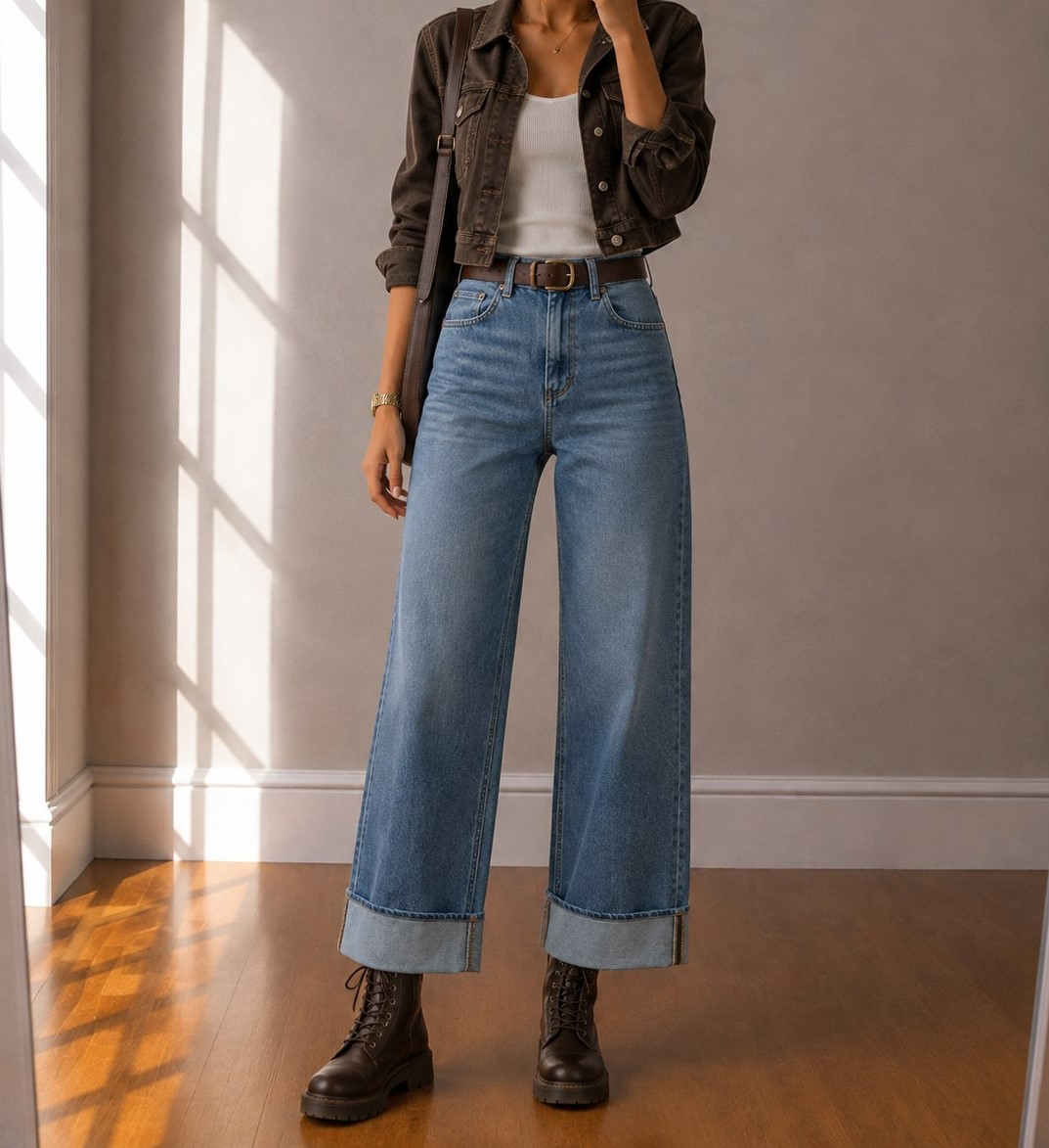 شلوار جین واید لگ مدل پاکتی زنانه MAHVAN | Original Premium Denim