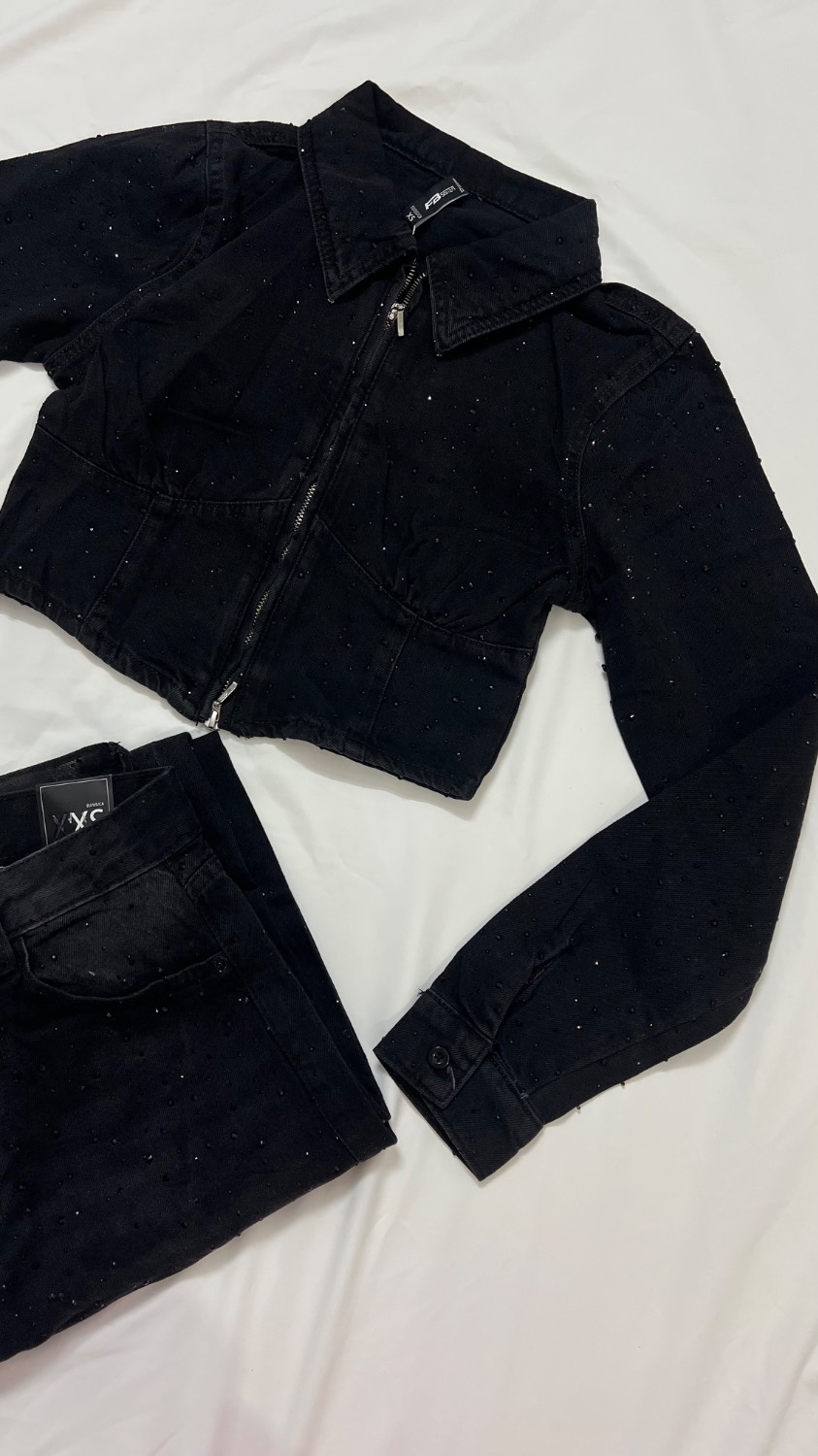 Original FBSISTER imported rhinestone denim set
